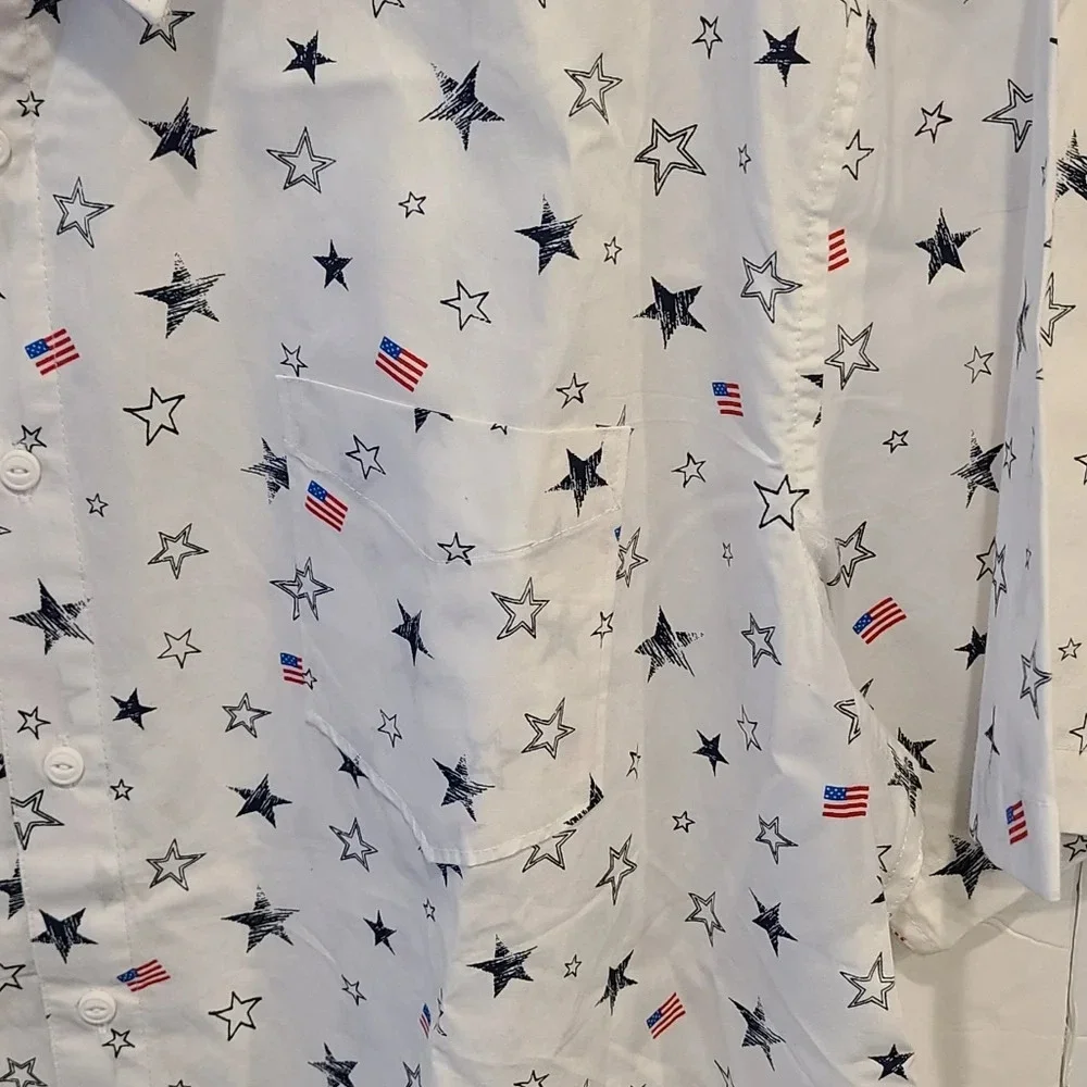 NWOT Haggar mens shirts sz.XXL short sleeve Cotton blue red white  stars & flag